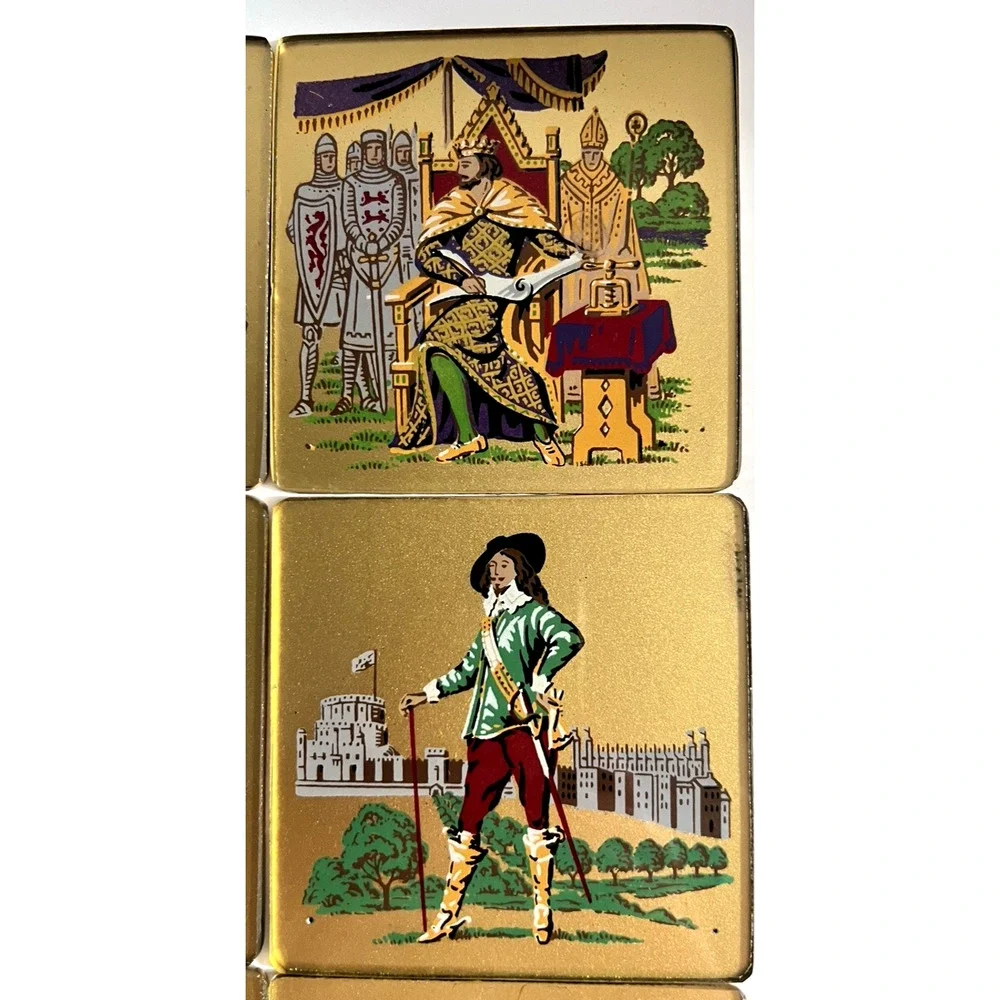 Royal British English Coaster Set 1950s REVERSE GLASS PAINTED M/I England